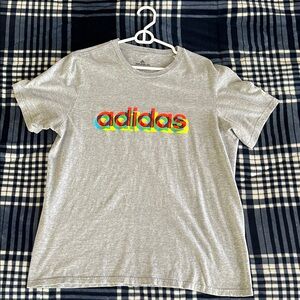 Adidas Gray T-Shirt with Multicolor Logo Large